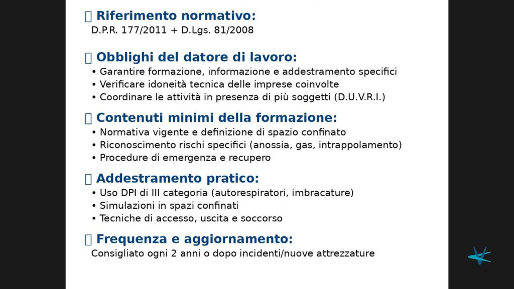formazione obbligatoria per lavorare in spazi confinati
